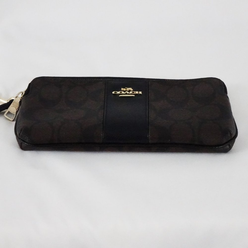 Coach Signature Double Zip Wristlet / Wallet PVC Leather F52848 Brown Black - Picture 5 of 11